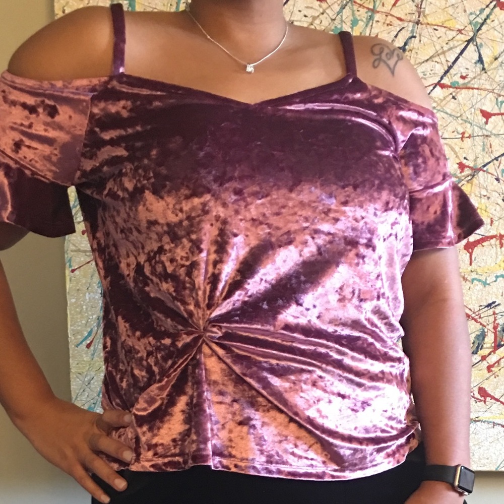 Mauve Cold Shoulder Velvet Top